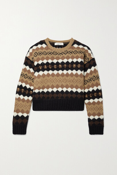 Valentino - Cropped Embroidered Metallic Wool Sweater - Brown