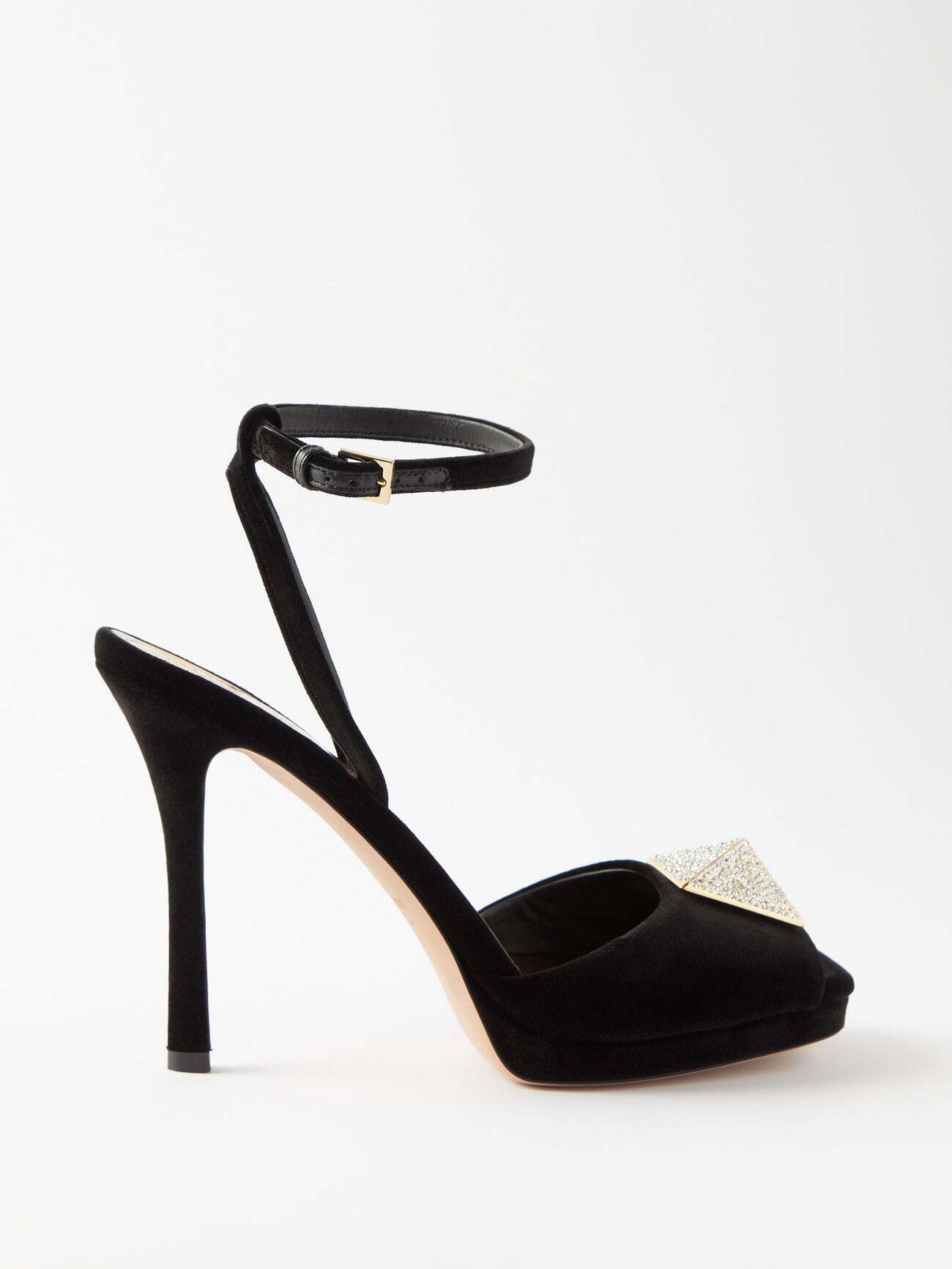 Valentino Garavani - One Stud 110 Crystal-embellished Velvet Sandals - Womens - Black