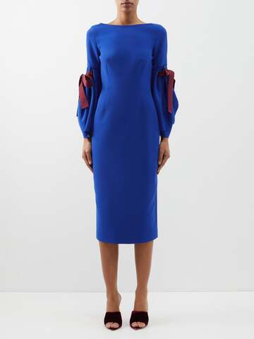 roksanda - bow-sleeve crepe midi dress - womens - blue