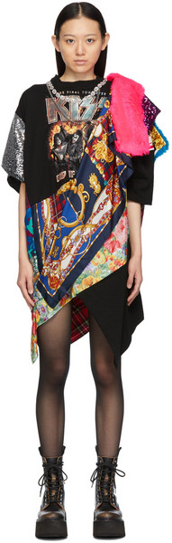 Junya Watanabe Multicolor Versace Edition KISS T-Shirt Dress in black