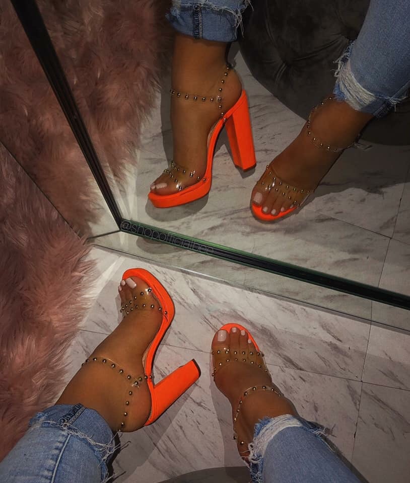 orange strappy sandals heels