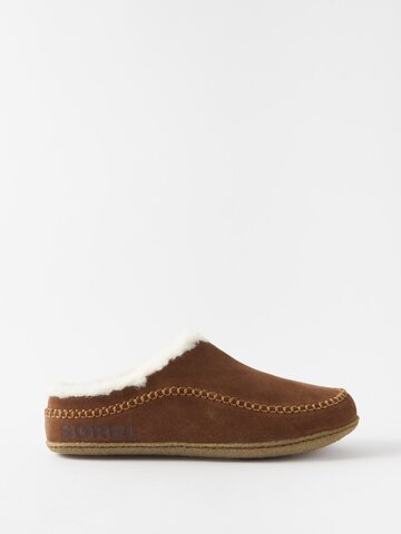 sorel - lanner ridge faux shearling slippers - mens - brown