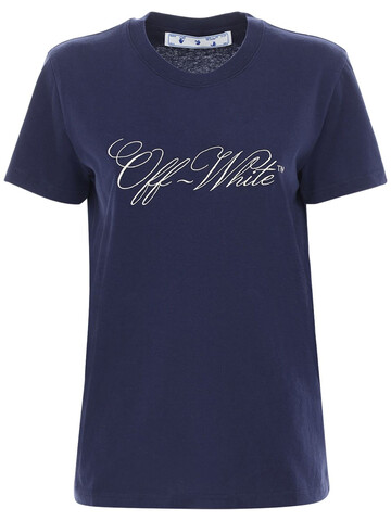 Off-white Embroidery Cotton T-shirt in navy