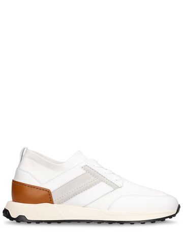 tod's logo runner knit & suede sneakers in white