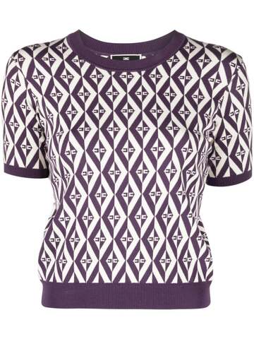 elisabetta franchi intarsia-knit short-sleeved top - purple