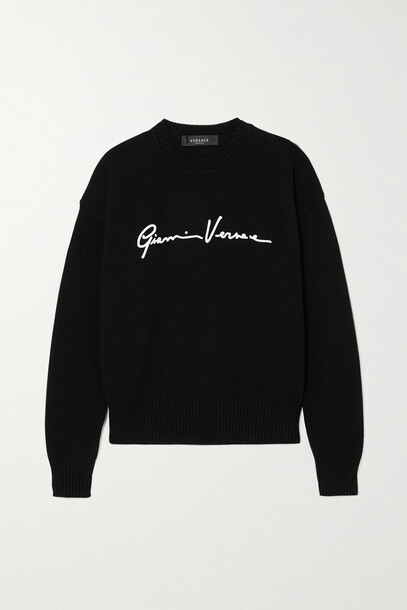 Versace - Embroidered Cotton Sweater - Black