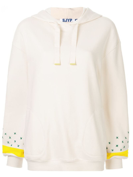 SJYP embroidered sleeve hoodie in white