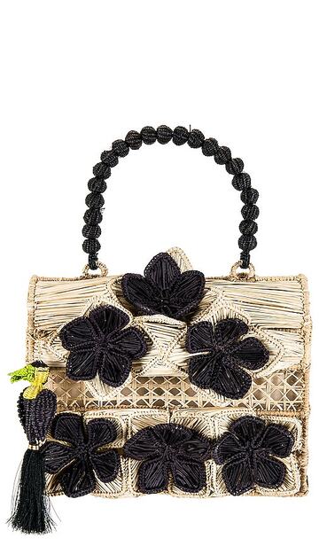 mercedes salazar six black flowers handbag in ivory