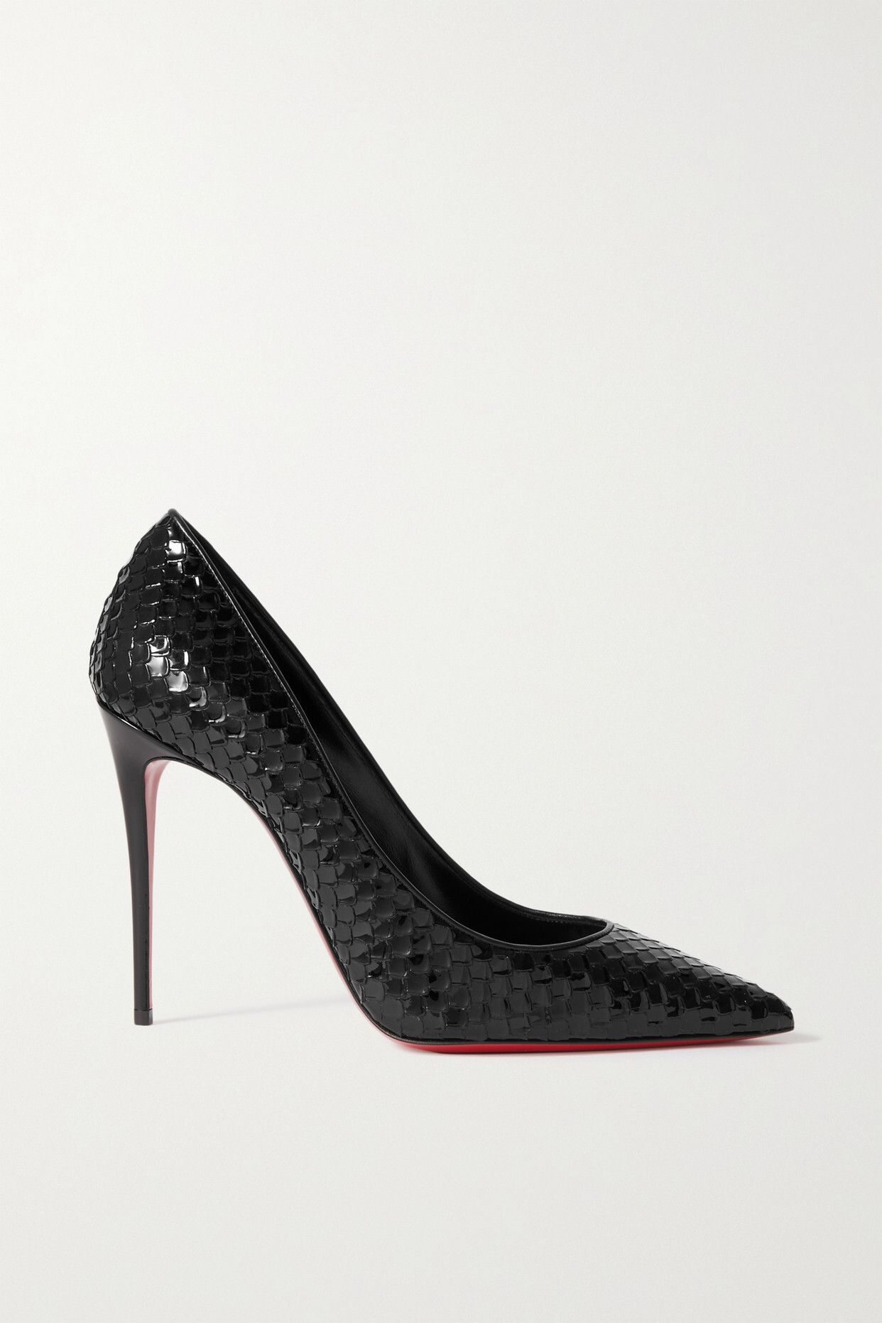 Christian Louboutin - Kate 100 Glossed Lizard-effect Leather Pumps - Black