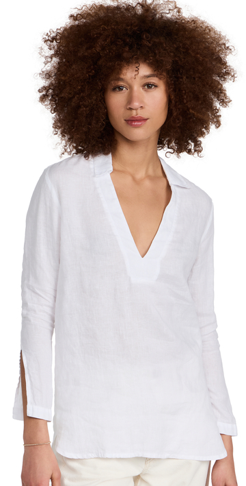 James Perse Open Henley Collared Shirt in white