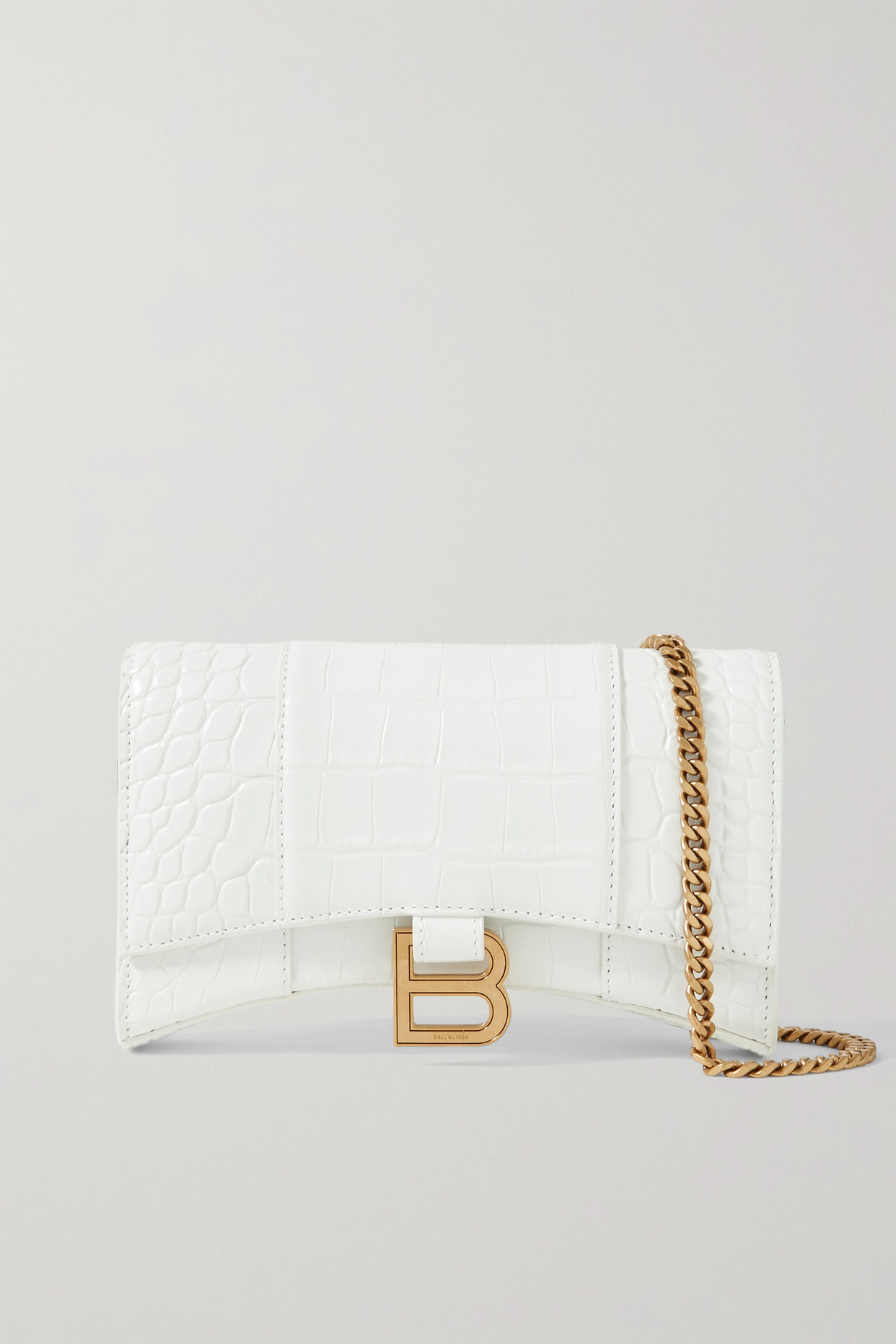 Balenciaga - Hourglass Croc-effect Leather Shoulder Bag - White