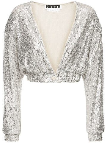 ROTATE Judy Sequined Crop Jacket in silver