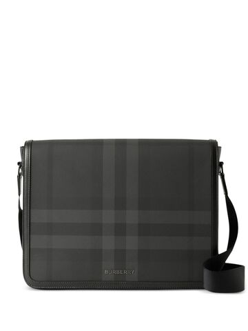 burberry check-pattern messenger bag - black
