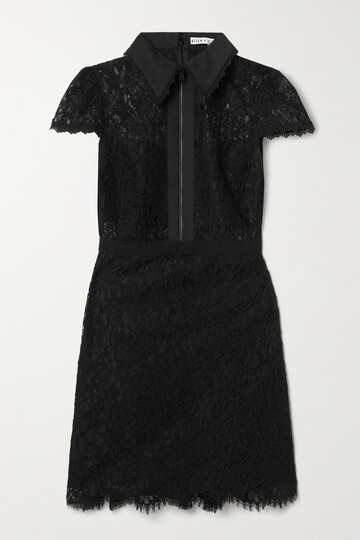 ALICE + OLIVIA ALICE + OLIVIA - Ellis Cotton-poplin And Grosgrain-trimmed Corded Lace Mini Dress - Black