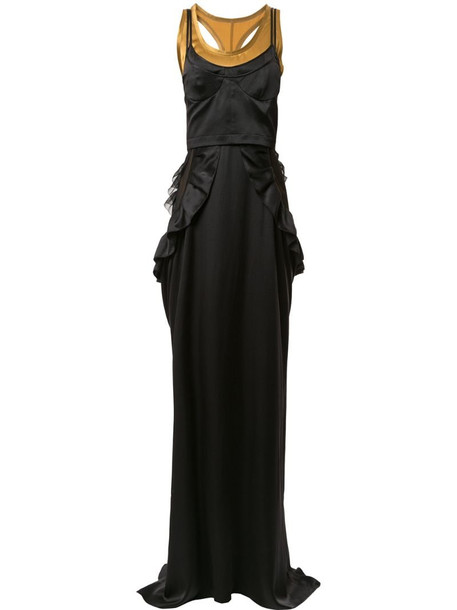 Vera Wang ruffled long silk dress in black