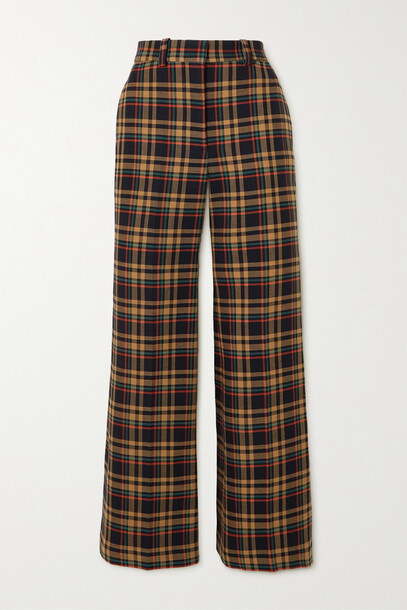 Victoria Beckham - Checked Cotton Flared Pants - Blue