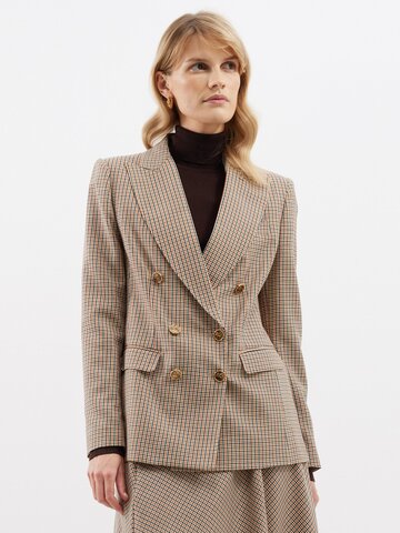 etro - check-wool double-breasted jacket - womens - brown