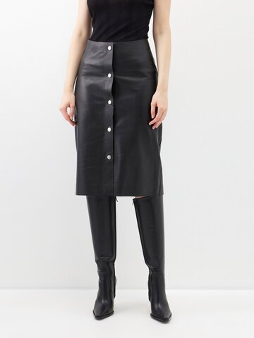 victoria beckham - press-stud leather midi skirt - womens - black