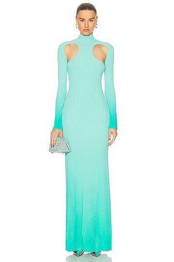 david koma long sleeve knitted gown in teal
