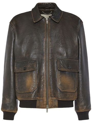 golden goose journey aviator leather jacket in brown