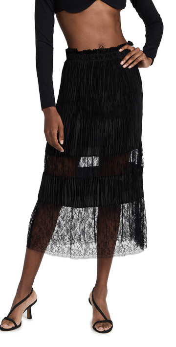 Jason Wu Pleated Skirt with Lace Trim in black