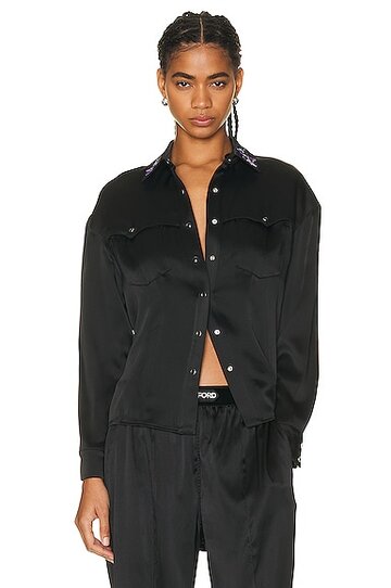tom ford fluid double face western shirt in black