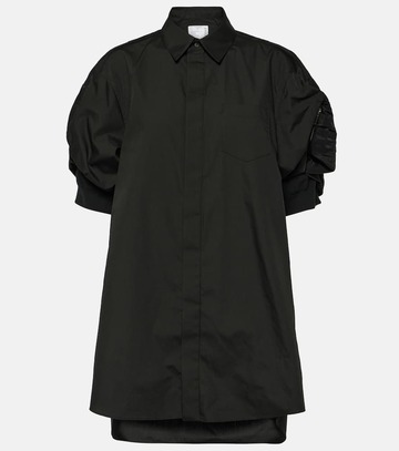sacai cotton-blend poplin shirt dress in black
