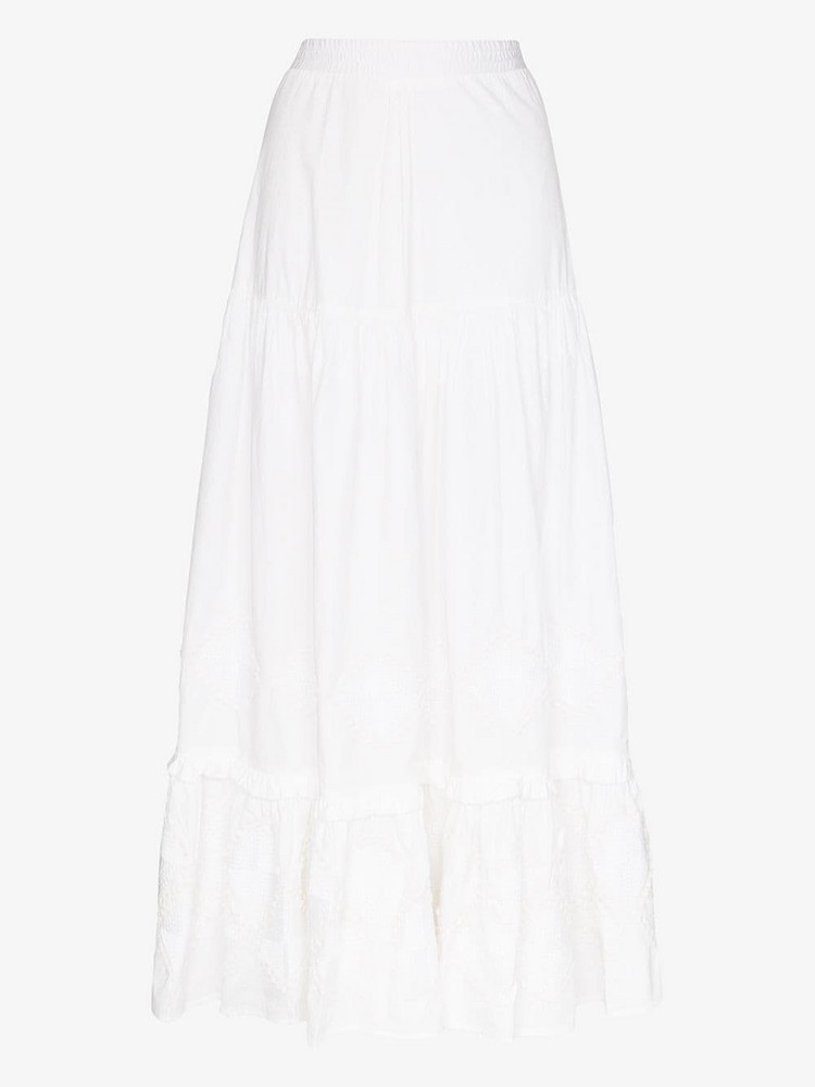 Chufy tiered cotton maxi skirt in white