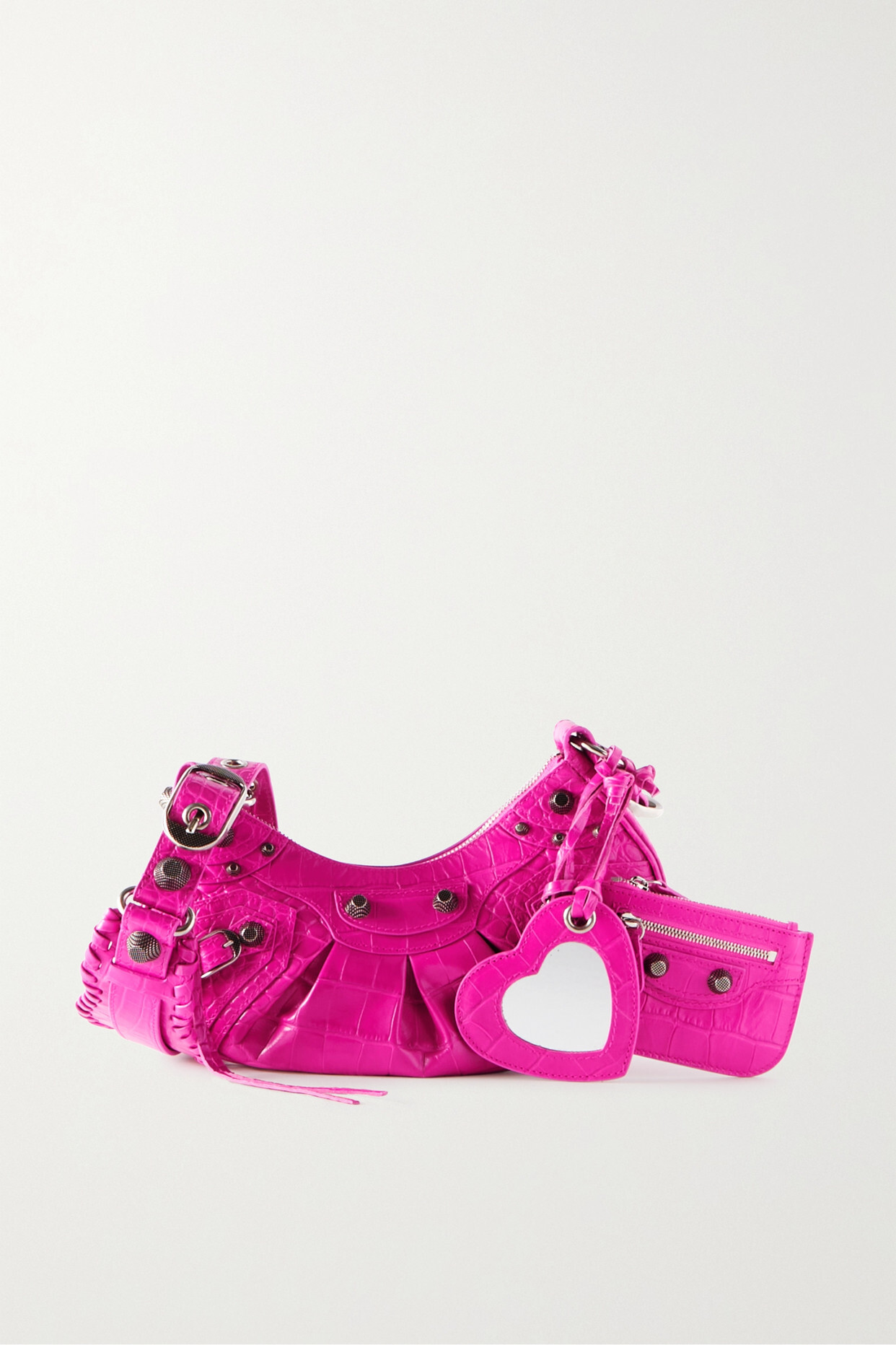 Balenciaga - Le Cagole Xs Studded Croc-effect Leather Shoulder Bag - Pink