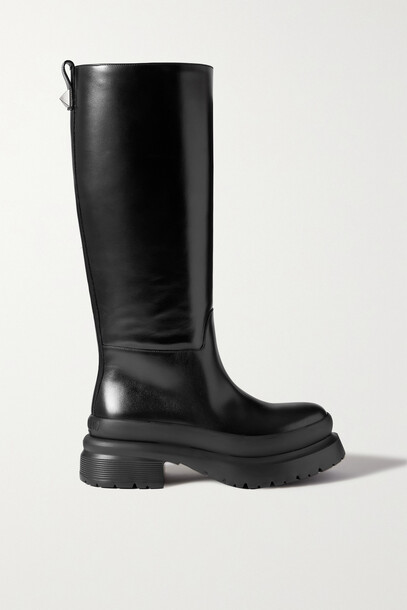 Valentino - Valentino Garavani Roman Stud Leather Knee Boots - Black