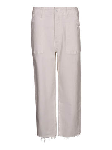 Mother Straight Fringe Cuff Trousers in white