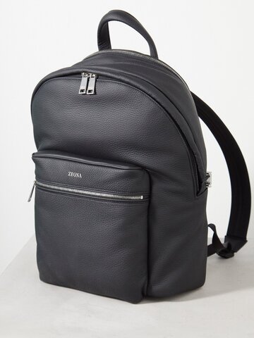zegna - grained-leather backpack - mens - black