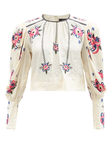Isabel Marant - Ciameli Floral-embroidered Silk Blouse - Womens - Ivory Multi