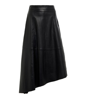 Polo Ralph Lauren Asymmetric leather midi skirt in black