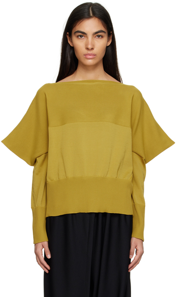 132 5. ISSEY MIYAKE Yellow Square Stack Sweater in mustard