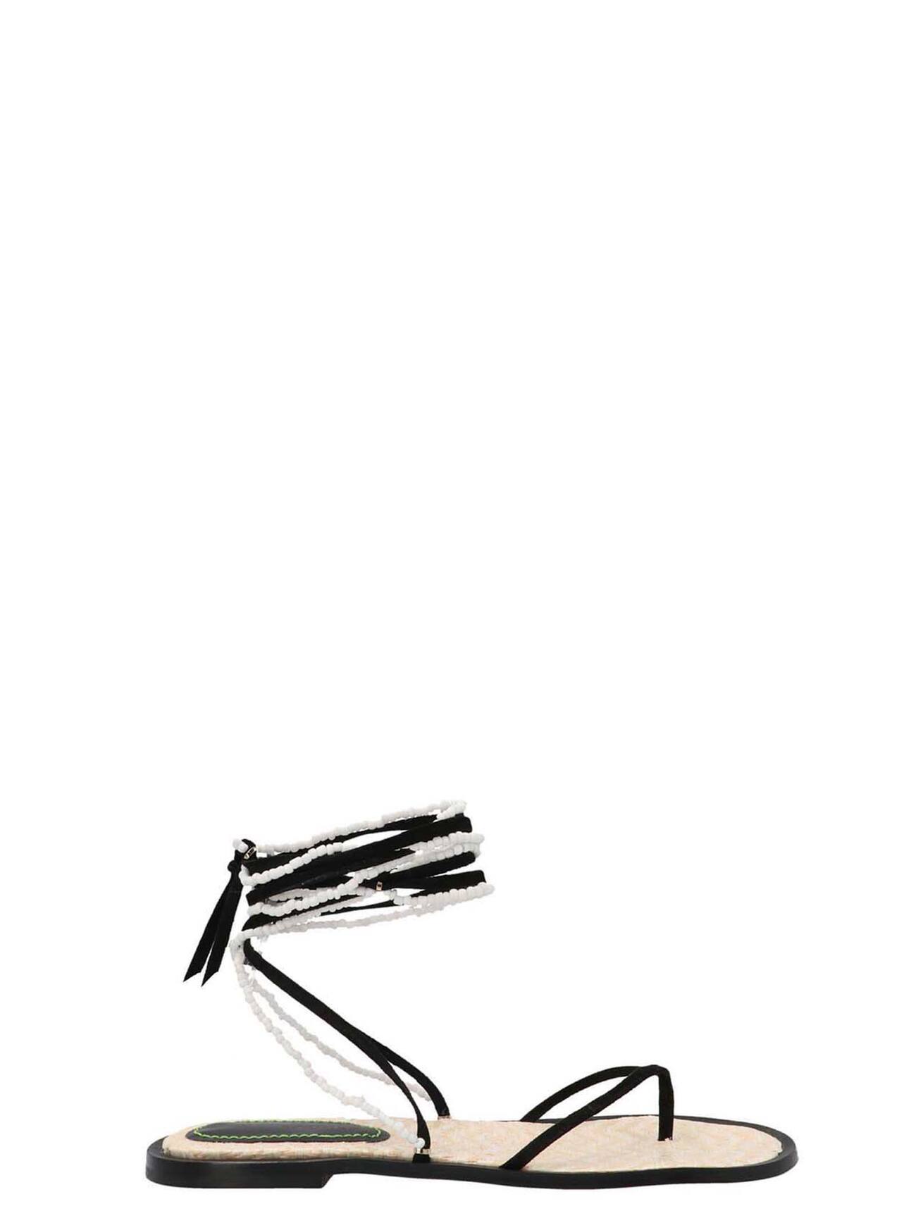 The Saddler Bead Sandals in black / white