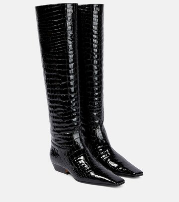 khaite croc-effect patent leather knee-high boots in black