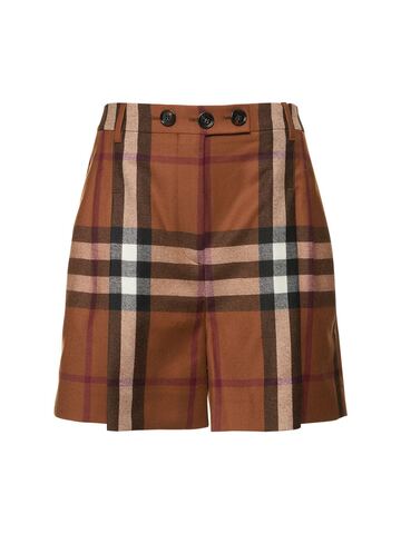 BURBERRY Check Woven Wool Shorts