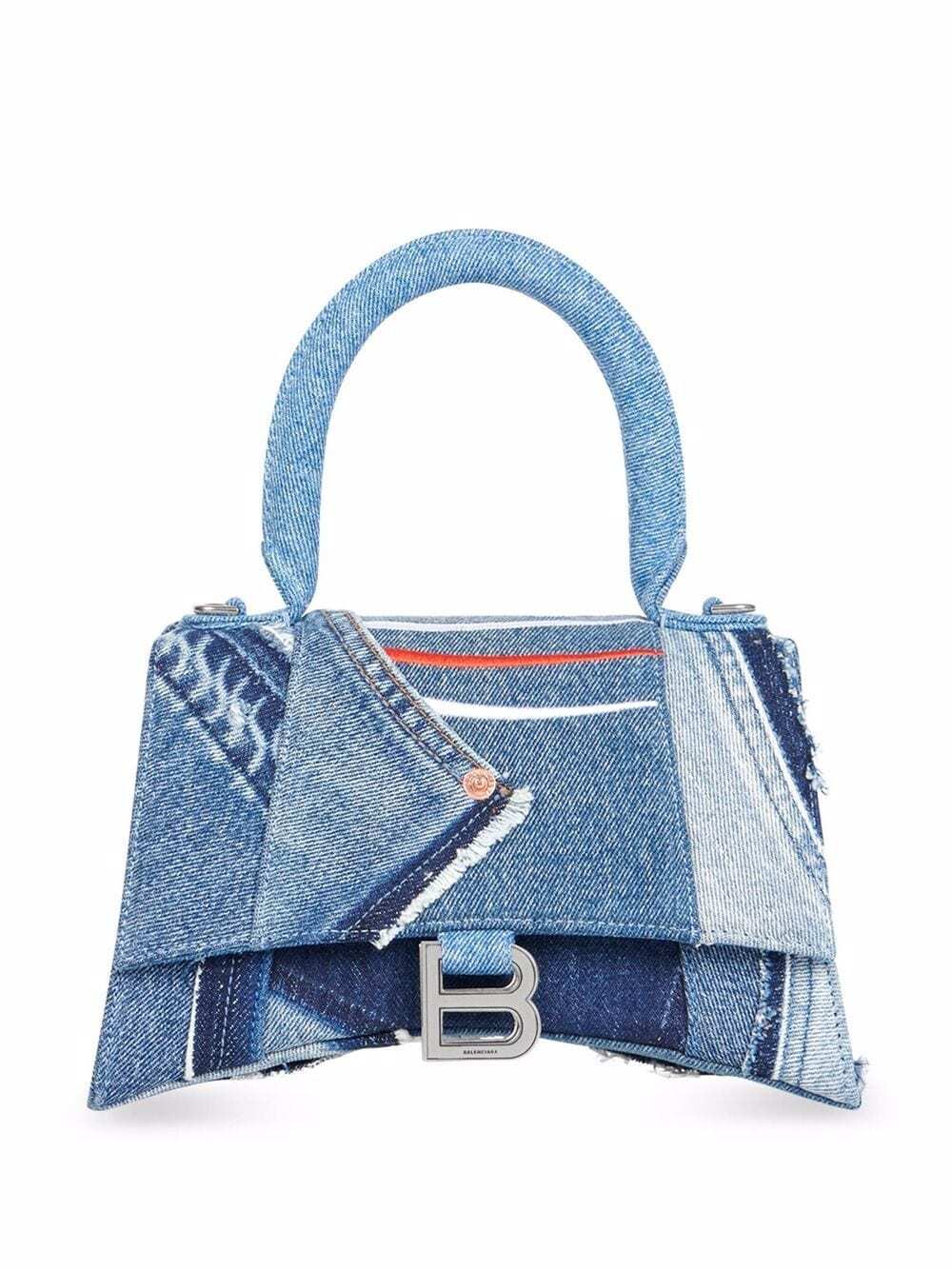 Balenciaga logo-print denim satchel bag - Blue