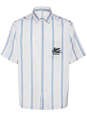 etro logo striped short sleeve shirt in blue / white