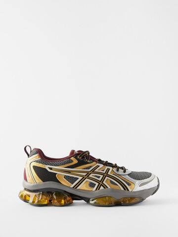 asics - gel-quantum faux-leather and mesh trainers - mens - grey gold
