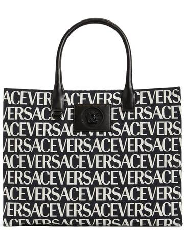 VERSACE Canvas & Leather Tote Bag in black