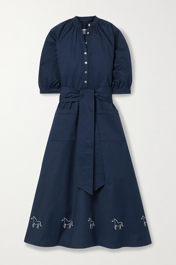 ÀCHEVAL PAMPA ÀCHEVAL PAMPA - + Net Sustain Argentina Belted Embroidered Cotton-blend Midi Dress - Blue