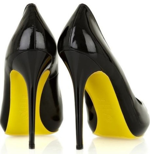 shoes yellow and black high heel shoes