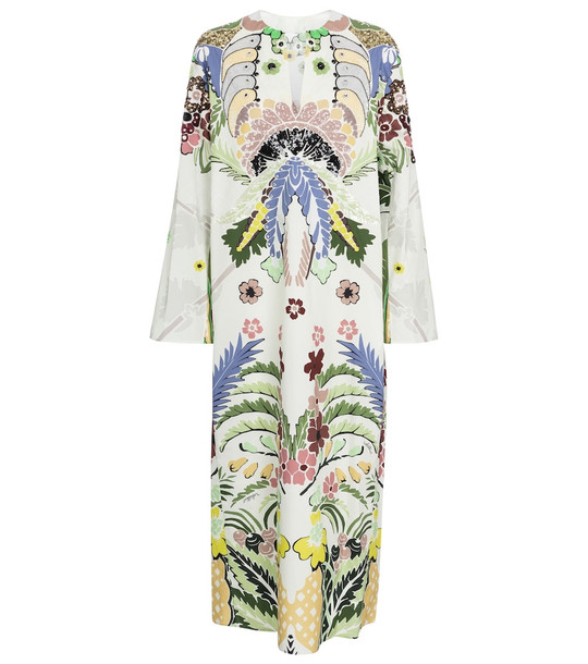 Valentino embellished floral cotton midi dress in white