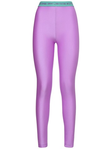 VERSACE JEANS COUTURE Logo Shiny Lycra Leggings in purple