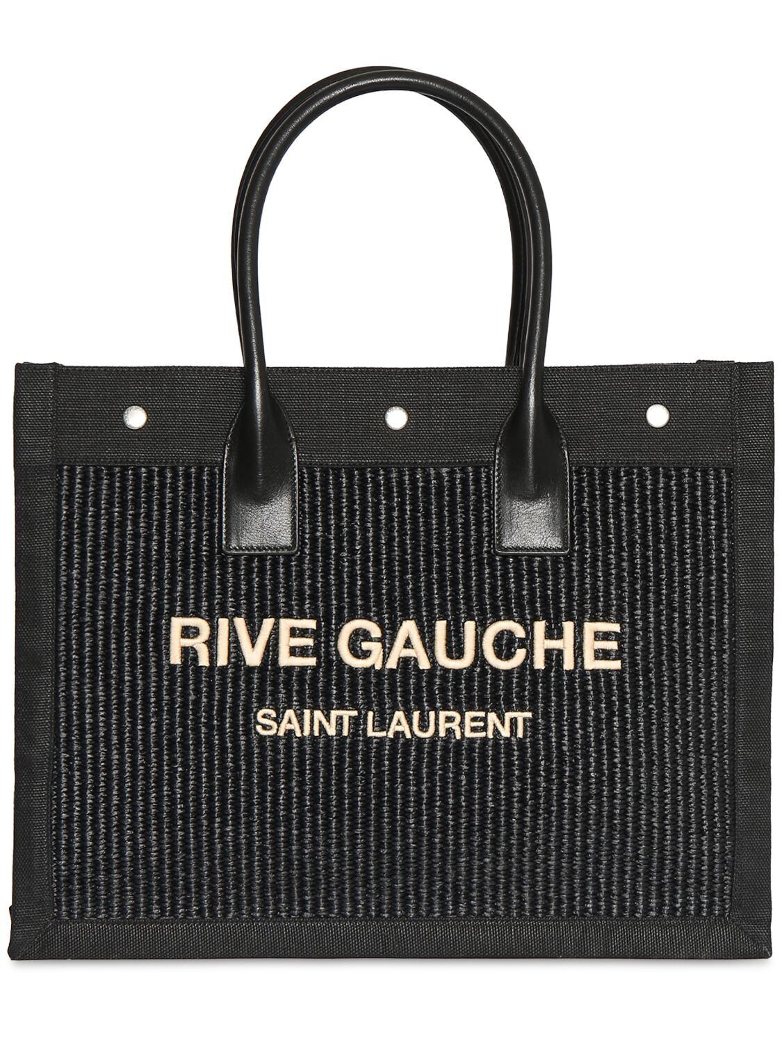 SAINT LAURENT Small Rive Gauche Canvas Tote Bag in black