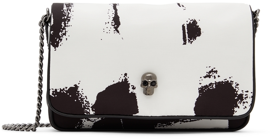 Alexander McQueen Black & White Small Graffiti Skull Shoulder Bag