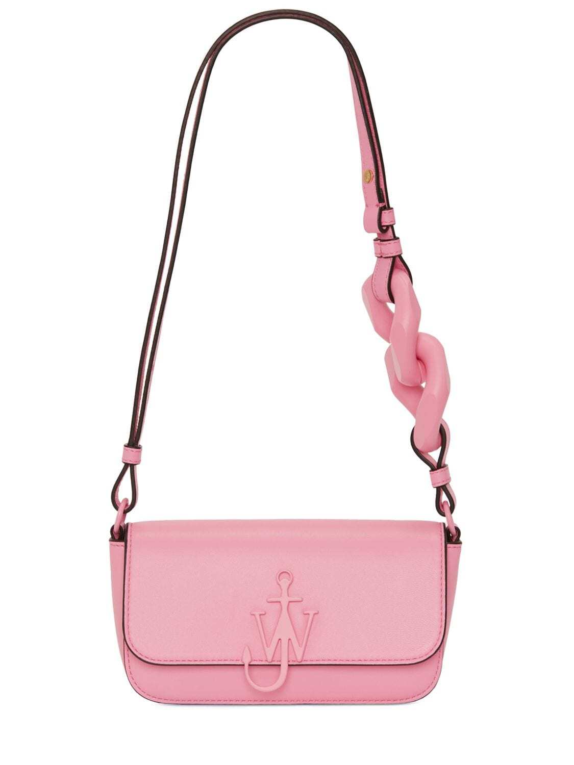 JW ANDERSON Tonal Chain Baguette Anchor Leather Bag in pink