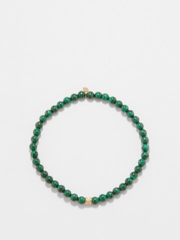 sydney evan - diamond, malachite and 14kt gold bracelet - mens - dark green